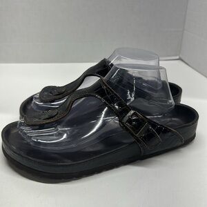 Birkenstock Gizeh Sandals Flip Flop Shoes Crocodile Leather Brown Women's Size 9